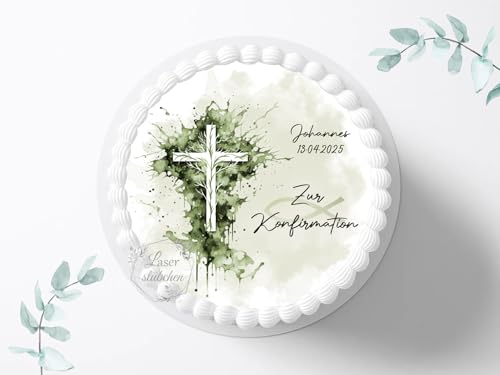 Tortenaufleger zur Konfirmation mit Wunschname & Datum personalisierbar, ⌀20cm Zuckerbild, Deko für Kuchen, Foto für Torten, Fondant 0015KF Tortenaufleger zur Konfirmation mit Wunschname & Datum personalisierbar, ⌀20cm Zuckerbild, Deko für Kuchen, Foto für Torten, Fondant 0015KF von Laserstuebchen