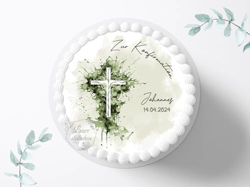 Tortenaufleger zur Konfirmation mit Wunschname & Datum personalisierbar, ⌀20cm Zuckerbild, Deko für Kuchen, Foto für Torten, Fondant 0016KF Tortenaufleger zur Konfirmation mit Wunschname & Datum personalisierbar, ⌀20cm Zuckerbild, Deko für Kuchen, Foto für Torten, Fondant 0016KF von Laserstuebchen