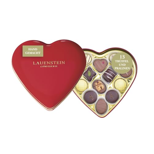 Lauensteiner Herzdose | 150 g handgefertigte Trüffel und Pralinen | 9-fach sortiert, mit und ohne Alkohol | Ideal als Geschenk zu Muttertag oder Valentinstag| 1er Pack von Lauenstein Confiserie