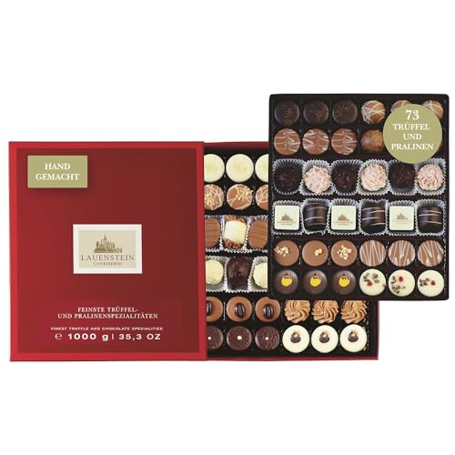 Lauensteiner Auslese | 1.000g handgefertigte Trüffel und Pralinen | 24fach sortiert, mit und ohne Alkohol | Geschenkidee für jeden Anlass von Lauenstein Confiserie