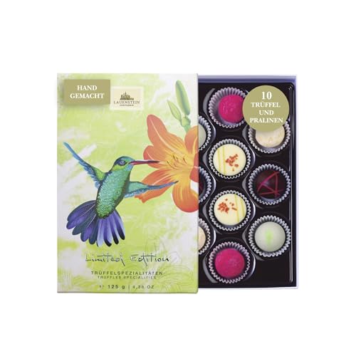 Lauensteiner fruchtige Pralinen | 10 Pralinen mit Alkohol - Limited Edition KOLIBRI | 125g fruchtige Trüffel und Pralinen, 5-fach sortiert | Ideales Pralinengeschenk für jeden Anlass von Lauenstein Confiserie