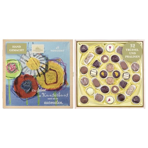 Lauensteiner Schatzkästchen Blume | 400g Trüffel und Pralinen | 32 Pralinen ohne Alkohol | Besonderes Geschenk von Lauenstein Confiserie