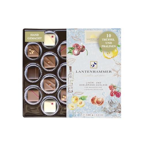 Lauensteiner Lantenhammer Pralinen- und Trüffel-Auslese, 130g, 10 handgemachte Pralinen mit Alkohol, 5-fach sortiert, Edle Geschenkbox von Lauenstein Confiserie