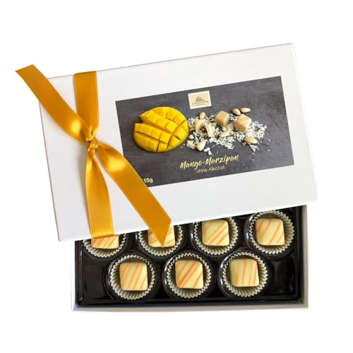 Lauensteiner Mango-Marzipan-Pralinen 115g, 10 handgemachte, alkoholfreie Fruchtpralinen in eleganter Geschenkbox - Weiße Edle Pralinen - Geschenk für jeden Anlass von Lauenstein Confiserie