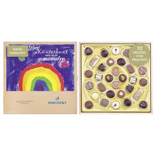 Lauensteiner Schatzkästchen Regenbogen | 400g Trüffel und Pralinen | 16-fach sortiert, 32 Pralinen ohne Alkohol | Naschen und dabei Gutes tun von Lauenstein Confiserie