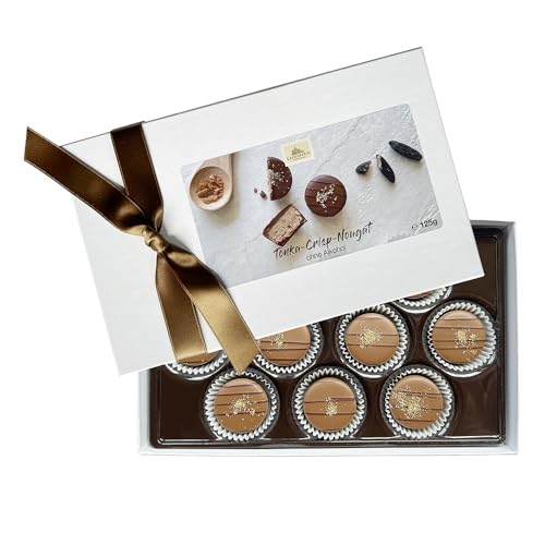Lauensteiner Tonka-Crisp-Nougat | 10 handgefertigte Nougat-Pralinen mit feiner Vollmilchschokolade | Limitierte Pralinenspezialität für Genießer von Lauenstein Confiserie