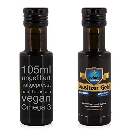 Lausitzer Leinöl - Lausitzer Gold (kaltgepresst ungefiltert Omega 3 Öl kaltgepreßtes Premium Leinöl), 105ml von Lausitzer Ölmühle