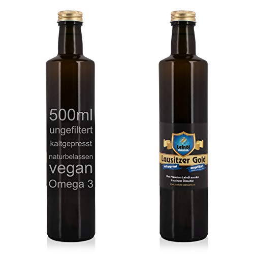 Lausitzer Leinöl - Lausitzer Gold (kaltgepresst ungefiltert Omega 3 Öl kaltgepreßtes Premium Leinöl), 500ml von Lausitzer Ölmühle