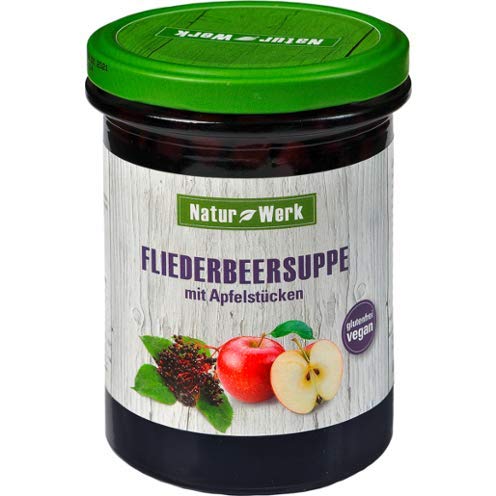 Fruchtsuppe-Fliederbeersuppe / Holundersuppe mit Apfelstücken, eine feine und natürliche Kaltschale von Natur Werk 6 Gläser mit a,385ml von Lausitzer