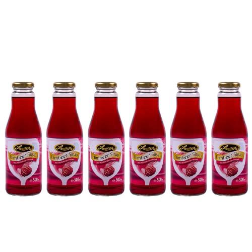 Himbeer-Sirup, der Lausitzer Fruchtsirup Raspberry/Verdünnungssaft mit 6x500ml in der Glasflasche von Lausitzer