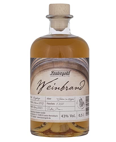 Lautergold Weinbrand 0,5l 43% vol. fassgelagert aus Manufaktur Cognac aus Deutschland im Holzfass von Lautergold