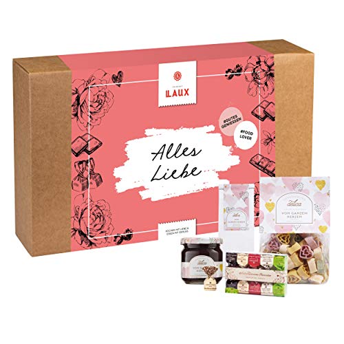 LAUX Alles Liebe Geschenkbox - 4-Teilig mit Pasta, Schokolade und Tee - In Hochwertiger Geschenkbox von Laux
