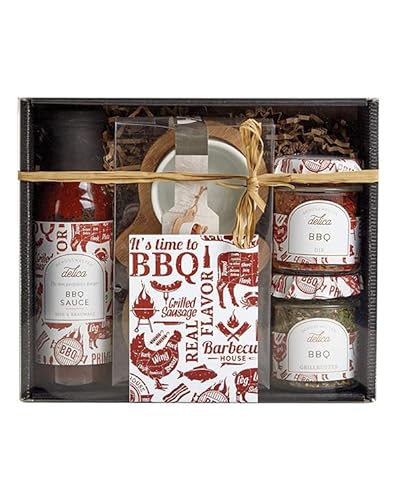 LAUX BBQ Geschenkbox - Mit BBQ Gewürzmischungen, BBQ Sauce & 2er Dipschalen - Erlesene Zutaten - Geschenke für Männer & Frauen - Weihnachtsgeschenke von Laux