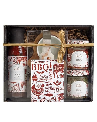 LAUX BBQ Geschenkbox - Mit BBQ Gewürzmischungen, BBQ Sauce & 2er Dipschalen - Erlesene Zutaten - Geschenke für Männer & Frauen - Weihnachtsgeschenke von Laux