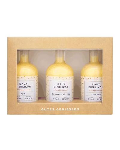 LAUX Eierlikör Geschenkbox - Pur, Schokotrüffel & Orange - Premium Likörspezialität - Hochwertige Zutaten - Geschenk zu Muttertag, Ostern, Geburtstag (20% Vol.) (3 x 50 ml) von Laux