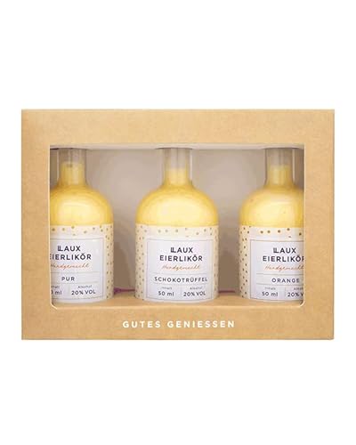 LAUX Eierlikör Geschenkbox - Pur, Schokotrüffel & Orange - Premium Likörspezialität - Hochwertige Zutaten - Geschenk zu Ostern (20% Vol.) (3 x 50 ml) von Laux