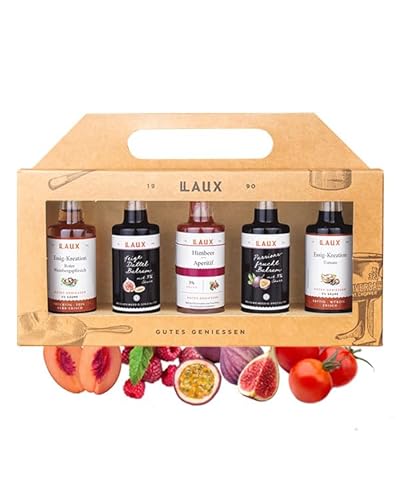 LAUX Essig Geschenkbox - 5er Set mit Essig-Kreationen, Aperitif & Balsam - Ideal als Topping für Salat & Gemüse - Geschenk zu Ostern (5 x 40ml) von Laux
