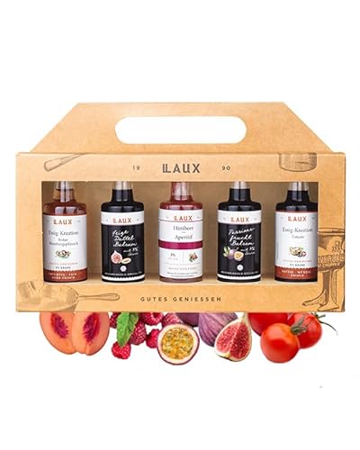 LAUX Essig Geschenkbox - 5er Set mit Essig-Kreationen, Aperitif & Balsam - Ideal als Topping für Salat & Gemüse - Geschenk zu Ostern (5 x 40ml) von Laux