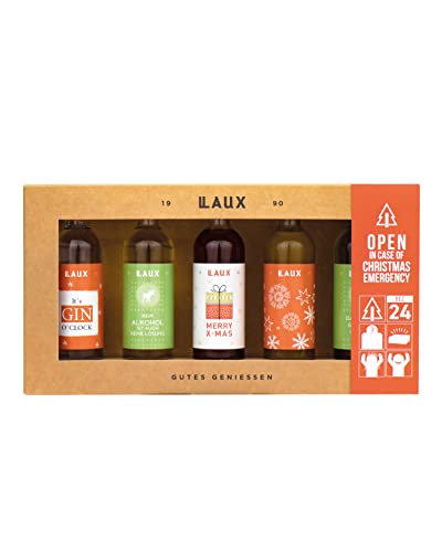 LAUX Feinkost Geschenkset bestehend aus 2 Essig Kreationen, 1x Landöl, 1 LAUX Gin & 1 Alter LAUX Edler Willi (5x40ml) (40&45% Vol) von Laux