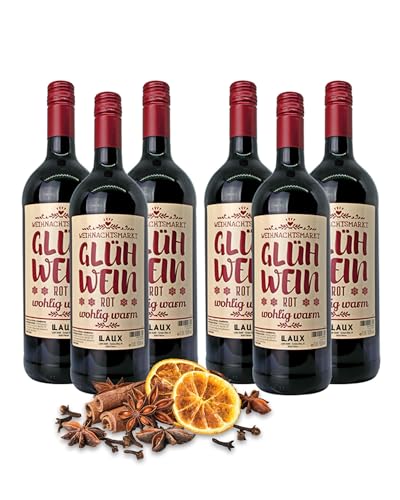 LAUX Roter Glühwein - Weihnachtlich Aromatischer Glühwein - Fruchtig-Würzig mit Hochwertigen Zutaten - Weihnachtsgeschenke (6 x 1 l) (10% Vol.) von Laux