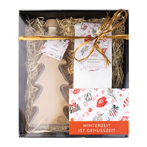 Laux Winter Geschenkset mit 130g Getränkepulver Winterzeit und 200ml Marzipan Sahnelikör in schöner Verpackung zum Verschenken, für Weihnachten von Laux