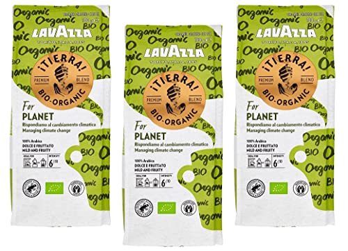 3x Lavazza Tierra Bio Organisch For Planet Gemahlener Kaffee 180g, ideal für Moka mit Blumen und Fruchtnoten Intensität 6/10, leichte Röstung von Lavazza