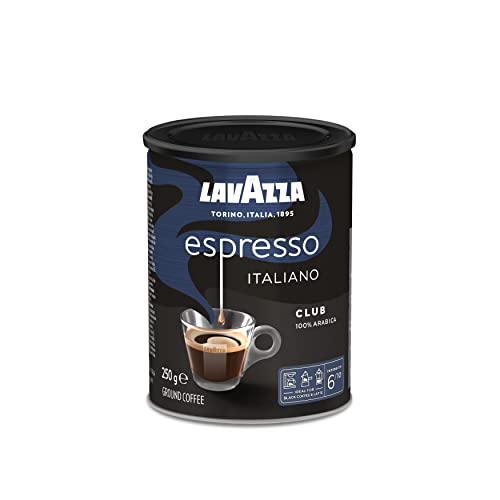 LAVAZZA - Gemahlener Kaffee Espresso Club - Italienischer Kaffee - 100% Arabica - Ausgeglichen & Aromatisch - Intensität 6 - Metalldose 250 g von Lavazza