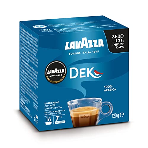 Lavazza, A Modo Mio Dek, Entkoffeinierte Espresso Kapseln, 1 Packung mit 16 Kaffeekapseln, 100 % Arabica, Vollmundiger und Ausgewogener Geschmack, Intensität 7/10, Mittlere Röstung von Lavazza