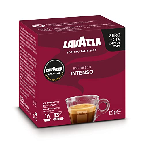 Lavazza, A Modo Mio Espresso Intenso, Kaffeekapseln, Ideal für Milchkaffee, Würzige Noten, Arabica & Robusta, Intensität 13/13, Mittel-Dunkle Röstung, 1 Packung mit 16 Espresso Kapseln von Lavazza
