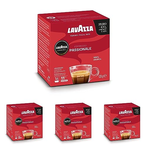 Lavazza, A Modo Mio Espresso Passionale, 16 Kaffeekapseln, mit Karamell- und Schokoladennoten, 100% Arabica, Intensität 11/13, Dunkle Röstung, 1 Packung mit 16 Lavazza Kapseln (Packung mit 4) von Lavazza