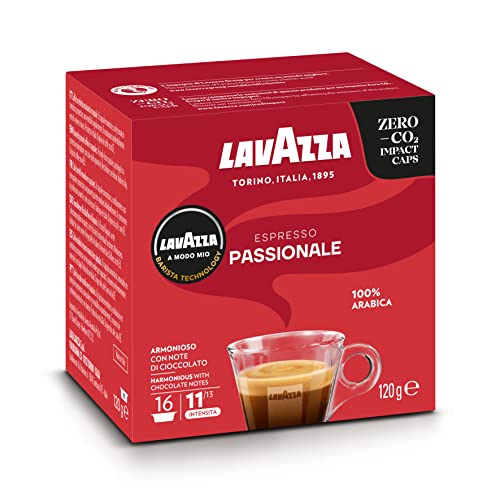 Lavazza, A Modo Mio Espresso Passionale, 16 Kaffeekapseln, mit Karamell- und Schokoladennoten, 100 % Arabica, Intensität 11/13, Dunkle Röstung, 1 Packung mit 16 Lavazza Kapseln von Lavazza