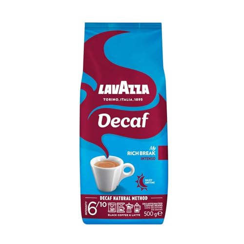 Lavazza, Decaf „My Rich Break“ Intenso, Entkoffeinierte Kaffeebohnen, Ideal für Cappuccino, mit Aroma Noten von Tabak und Holz, Arabica und Robusta, Intensität 6/10, Mittel-Dunkel Röstgrad, 500 g Lavazza, Decaf „My Rich Break“ Intenso, Entkoffeinierte Kaffeebohnen, Ideal für Cappuccino, mit Aroma Noten von Tabak und Holz, Arabica und Robusta, Intensität 6/10, Mittel-Dunkel Röstgrad, 500 g von Lavazza