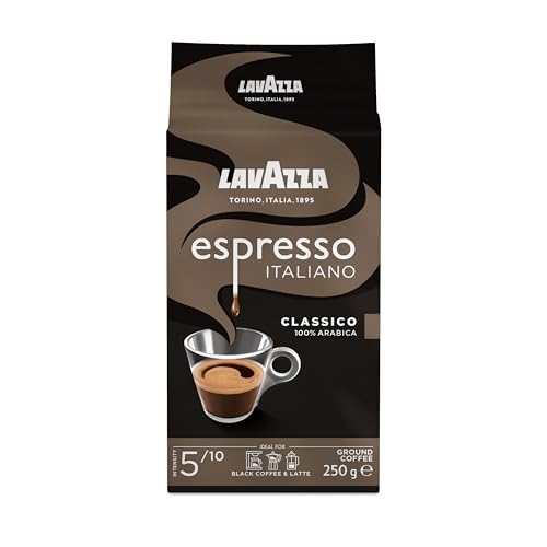 Lavazza, Espresso Italiano Classico, Gemahlener Kaffee, mit Blumigen und Fruchtigen Aromanoten, Ideal für Mokka-Kannen oder Filterkaffee, 100% Arabica, Intensität 5, Mittlere Röstung, 250 g Packung von Lavazza