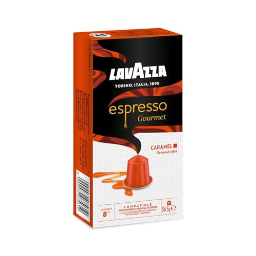 Lavazza, Espresso Gourmet Caramel, 10 Aluminiumkapseln kompatibel mit Nespresso Originalmaschinen, mit natürlichem Karamellaroma, 100% Arabica, Intensität 8/13, mittlere Röstung von Lavazza