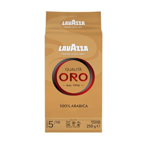 Lavazza, Qualità Oro, Gemahlener Kaffee, mit Aromanoten von Früchten und Blumen, für einen Samtigen Espresso, 100 % Arabica Kaffeebohnen, Intensität 5/10, Mittlere Röstung, 250g von Lavazza