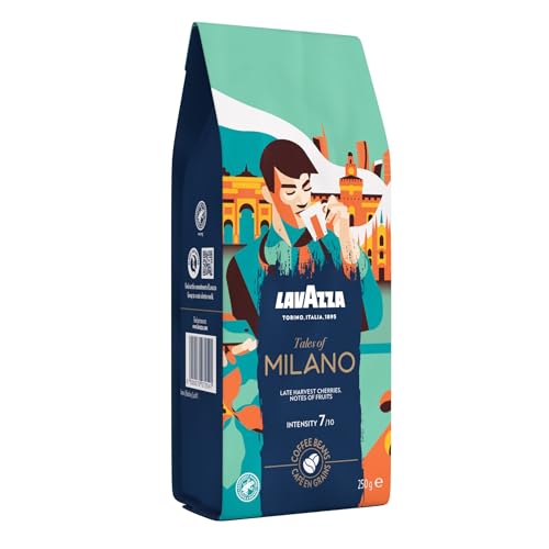 Lavazza, Tales of Milano, Kaffeebohnen, Ideal für Espresso-Kaffeemaschinen, mit Aroma Noten von Honig und getrockneten Früchten, 100% Arabica, Intensität 7/10, Hell Röstgrad, 250 g von Lavazza