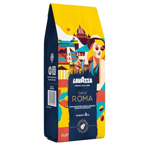 Lavazza, Tales of Roma, Kaffeebohnen, Ideal für Espresso-Kaffeemaschinen, mit Aroma Noten von Haselnuss & Dunkler Schokolade, Arabica und Robusta, Intensität 8/10, Mittel Röstgrad, 250 g Lavazza, Tales of Roma, Kaffeebohnen, Ideal für Espresso-Kaffeemaschinen, mit Aroma Noten von Haselnuss & Dunkler Schokolade, Arabica und Robusta, Intensität 8/10, Mittel Röstgrad, 250 g von Lavazza