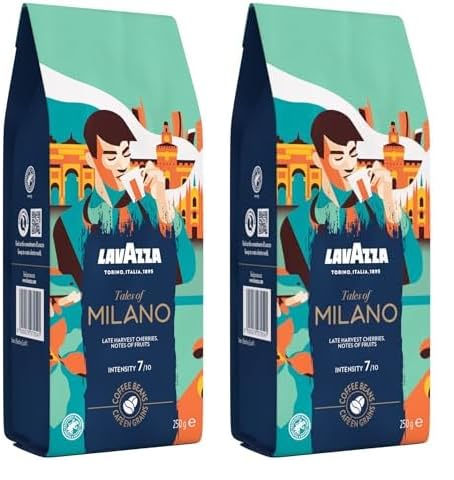 Lavazza, Tales of Milano, Kaffeebohnen, Ideal für Espresso-Kaffeemaschinen, mit Aroma Noten von Honig und getrockneten Früchten, 100% Arabica, Intensität 7/10, Hell Röstgrad, 250 g (Packung mit 2) von Lavazza