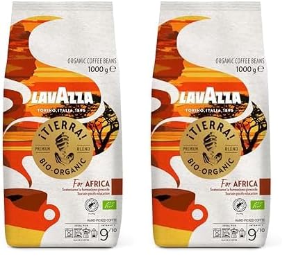 Lavazza, Tierra For Africa, 100% Bio Kaffeebohnen, Ideal für Espressomaschinen, Kräftiger und Vollmundiger Geschmack, Intensität 9/10, Aromen von Nüssen, Mittlere Röstung, 1 kg Packung (Packung mit 2) Lavazza, Tierra For Africa, 100% Bio Kaffeebohnen, Ideal für Espressomaschinen, Kräftiger und Vollmundiger Geschmack, Intensität 9/10, Aromen von Nüssen, Mittlere Röstung, 1 kg Packung (Packung mit 2) von Lavazza