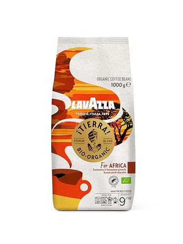 Lavazza, Tierra For Africa, 100% Bio Kaffeebohnen, Ideal für Espressomaschinen, Kräftiger und Vollmundiger Geschmack, Intensität 9/10, Aromen von Nüssen, Mittlere Röstung, 1 kg Packung von Lavazza