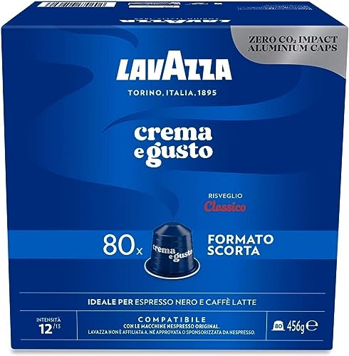 Lavazza Crema e Gusto, Arabica und Robusta, zart geröstet, Aluminiumkapseln, Nespresso-kompatibel, CO2-neutral, 1 Packung mit 80 Kapseln Lavazza Crema e Gusto, Arabica und Robusta, zart geröstet, Aluminiumkapseln, Nespresso-kompatibel, CO2-neutral, 1 Packung mit 80 Kapseln von Lavazza