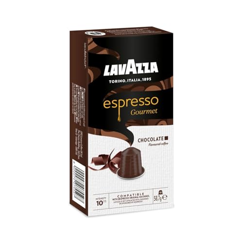 Lavazza, Espresso Gourmet Chocolate, 10 Aluminiumkapseln kompatibel mit Nespresso* Originalmaschinen, mit natürlichem Schokoladenaroma, Arabica und Robusta, Intensität 10/13, mittlere Röstung von Lavazza