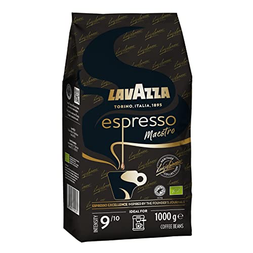 Lavazza, Espresso Maestro, Kaffeebohnen f?r Espressomaschinen, Ausgewogener & Aromatischer Frucht- und Blumengeschmack, Intensit?t 9/10, 100 % Bio Arabica & Robusta, Langsame & Sanfte R?stung, 1 Kg von Lavazza