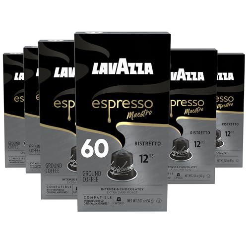 Lavazza Espresso Ristretto Dark Roast Arabica & Robusta Aluminium-Kapseln, kompatibel mit Nespresso-Original-Maschinen (60 Stück), Vorteilspack, intensiv und vollmundig, dunkle Crema, Intensität 12 von Lavazza