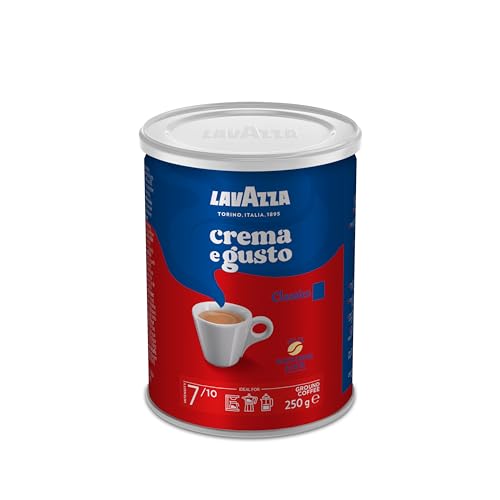 Lavazza, Crema e Gusto Classico, Gemahlener Kaffee, für Mokka-Kanne oder Filterkaffee, Runder & Einladender Geschmack, Intensität 7/10, Würzige Aromanoten, Arabica & Robusta, Dunkle Röstung, 250 g von Lavazza