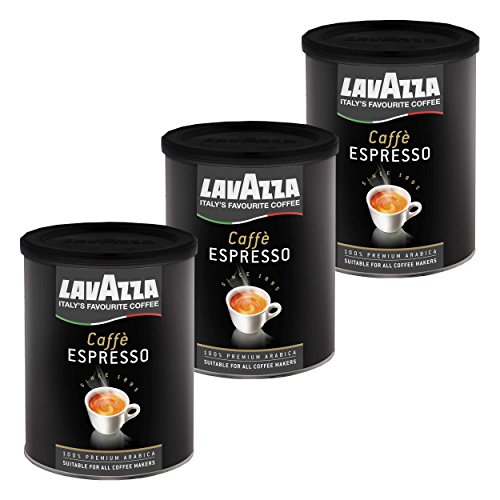 Lavazza Kaffee Caffè Espresso, Arabica Röstkaffee, Bohnenkaffee Gemahlen, 3 x 250g Dose von Lavazza