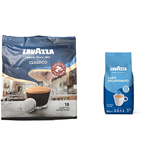 Lavazza Kaffee Pads - Classico - 180 Pads - 10er Pack (10 x 125 g) & Caffè Decaffeinato Kaffeebohnen, 500g von Lavazza