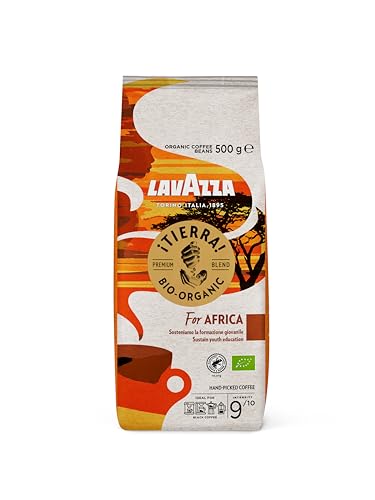 Lavazza, Tierra For Africa, Kaffeebohnen, Ideal für Espresso-Maschinen, Aromanoten von Schokolade & Getrockneten Früchten, Bio-Arabica & Robusta, Intensität 7/10, Mittlere Röstung, 500 g Packung von Lavazza