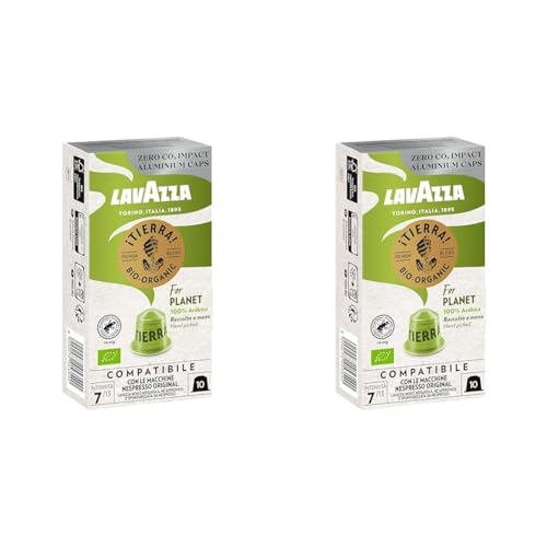 Lavazza Tierra For Planet Bio-Organic, Arabica-Bohnen mit schokoladigem Aroma, 10 Kapseln, Nespresso kompatibel (Packung mit 2) von Lavazza
