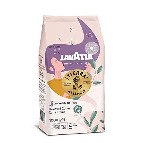 Lavazza, Tierra Wellness, Geröstete Bohnen Kaffee, Ideal für die Mokka-Kanne, ein Delikater mit Schokoladenaromen, Arabica und Robusta, Intensität 5/10, Mittlere Röstung, 1 kg Packung von Lavazza